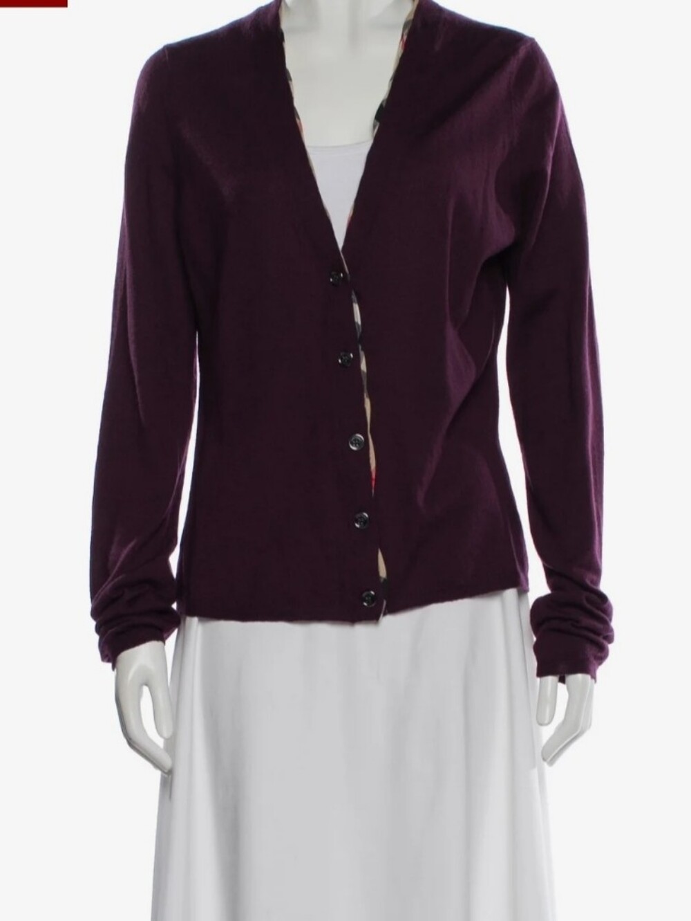 Burberry Plum V-Neck Button Cardigan Sweater